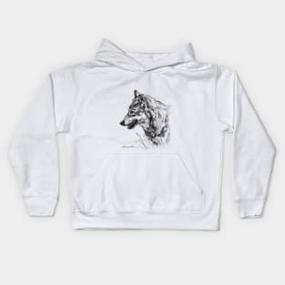 Timberwolf Profile Portrait Black and White Kids Hoodie